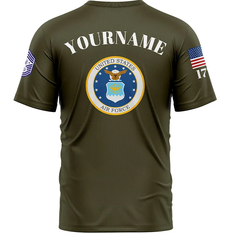 Custom Olive Fighter 1776 American Flag U.S Air Force Military Rank Name T-Shirt