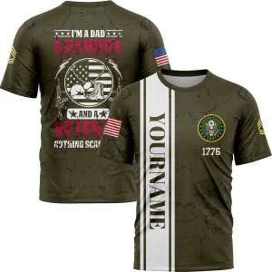 Custom Olive Helmet 1776 Flag U.S Army Military Rank Name Veterans Day T-Shirt | Father's Day Gifts