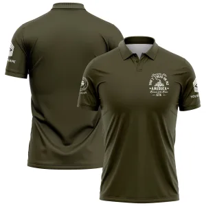 Custom Olive Land OF The Free Don't Tread On Me America Because Of The Brave 1776 Military Rank Veteran Name Golf Polo Shirt