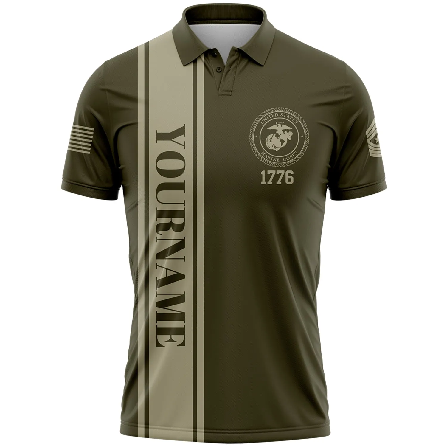 Custom Olive The Statue of Liberty 4th Of July Military Rank Name Independence Day Golf Polo Shirt