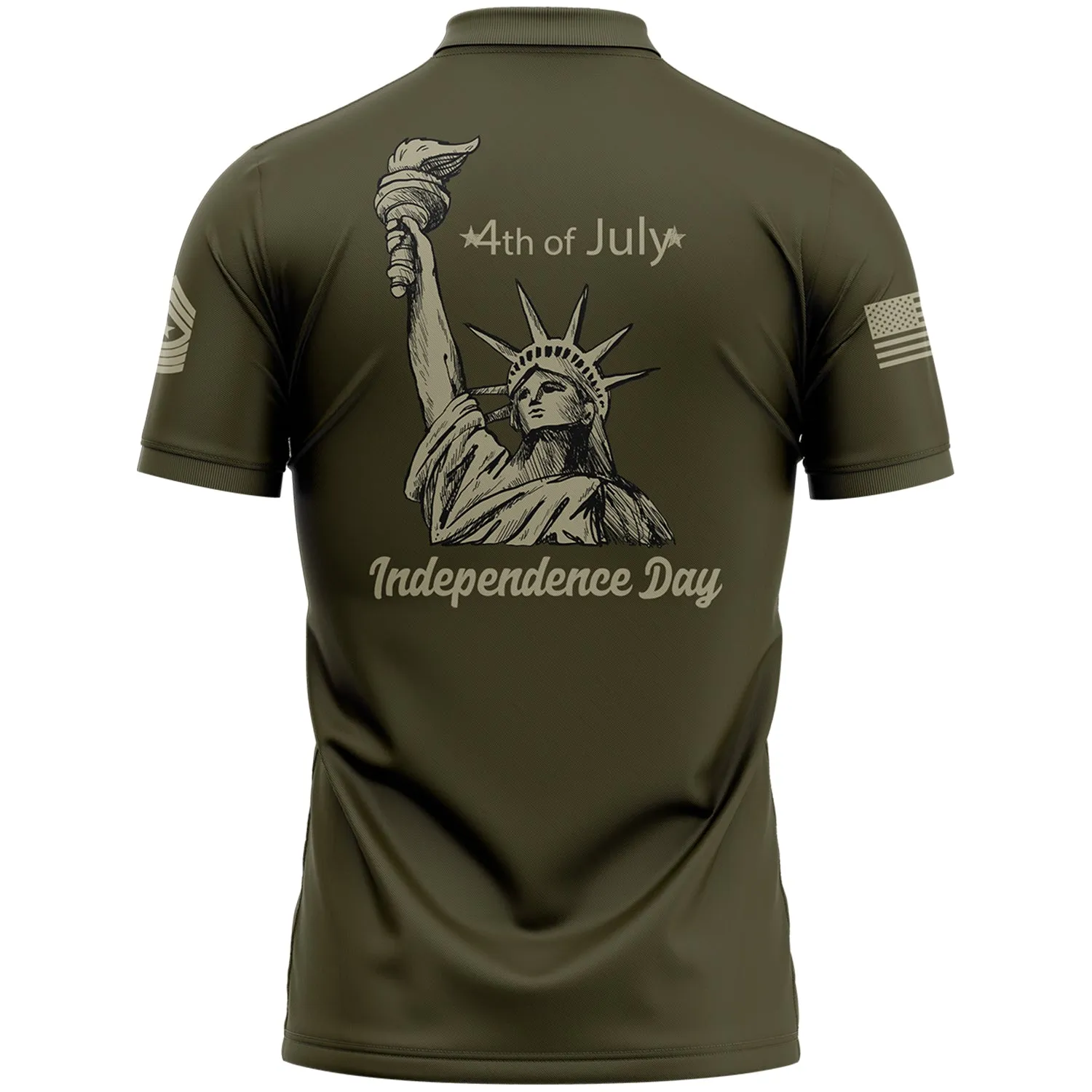 Custom Olive The Statue of Liberty 4th Of July Military Rank Name Independence Day Golf Polo Shirt
