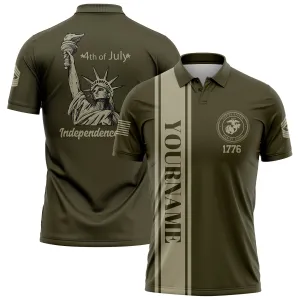 Custom Olive The Statue of Liberty 4th Of July Military Rank Name Independence Day Golf Polo Shirt
