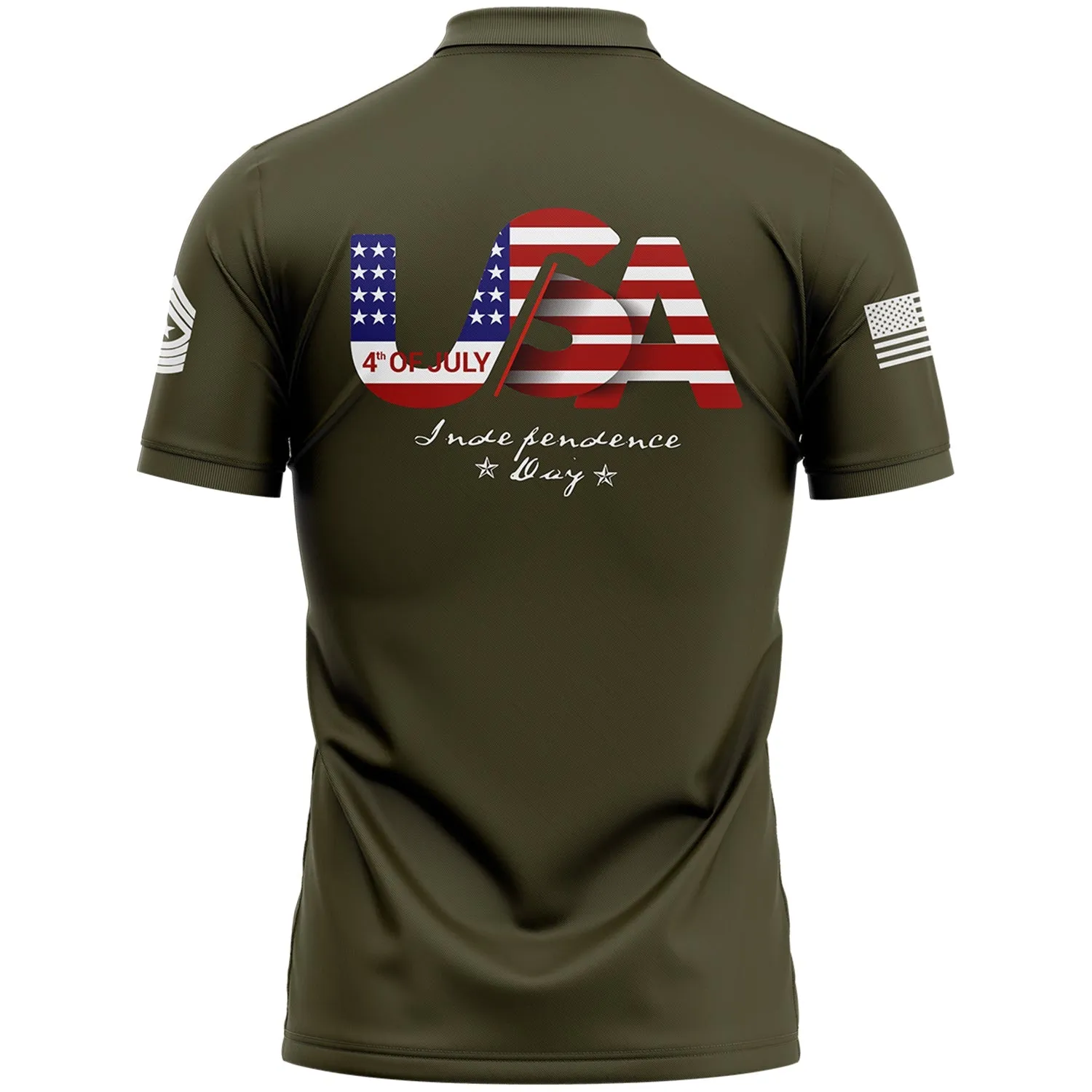 Custom Olive USA Military Rank Name Independence Day Golf Polo Shirt