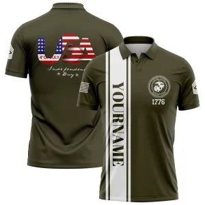Custom Olive USA Military Rank Name Independence Day Golf Polo Shirt