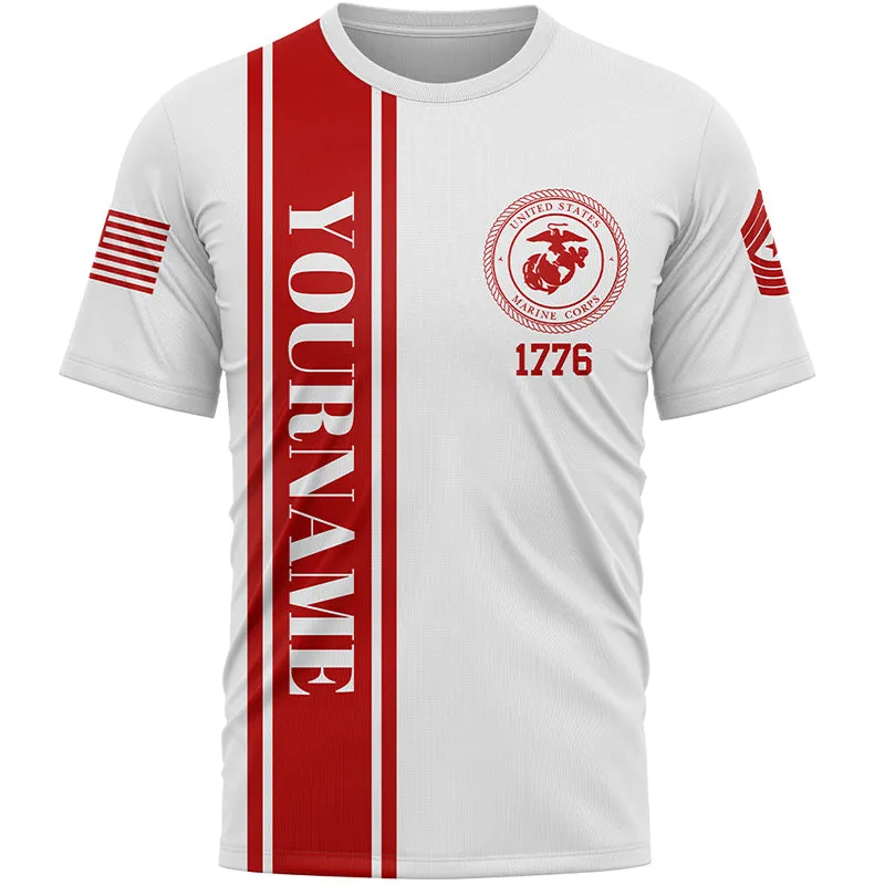 Custom White Eagle American Flag Military Rank Name Independence Day T-Shirt