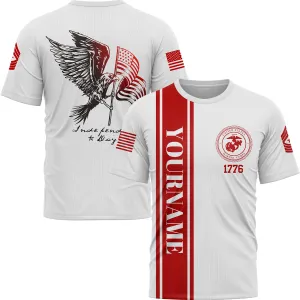 Custom White Eagle American Flag Military Rank Name Independence Day T-Shirt