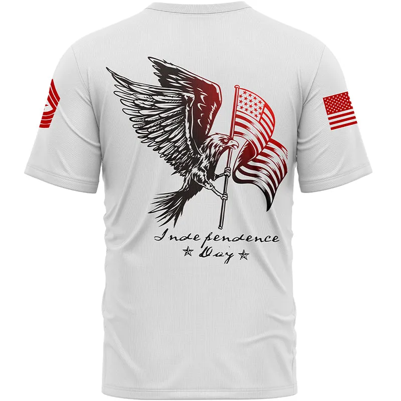 Custom White Eagle American Flag Military Rank Name Independence Day T-Shirt