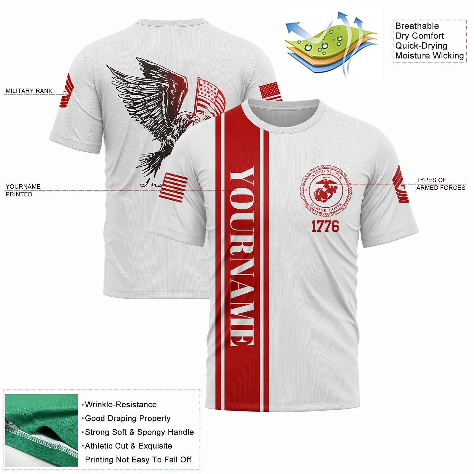 Custom White Eagle American Flag Military Rank Name Independence Day T-Shirt