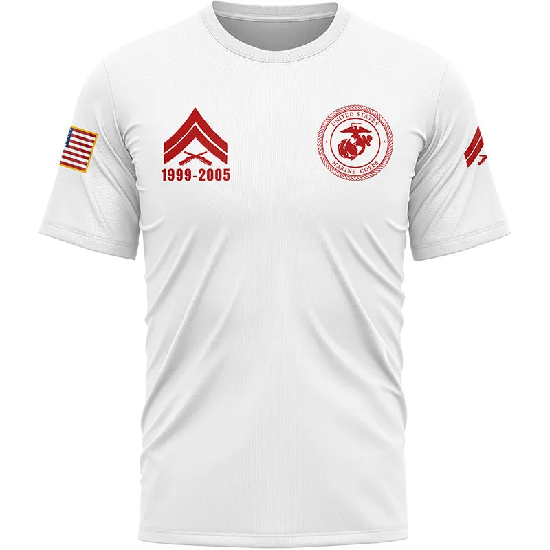 Custom White U.S Marine Corps Military Rank Veteran Name T-Shirt