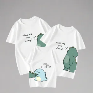 Cute Dinosaur Family Matching T-Shirts - "What Are You Doing?" Hug Design