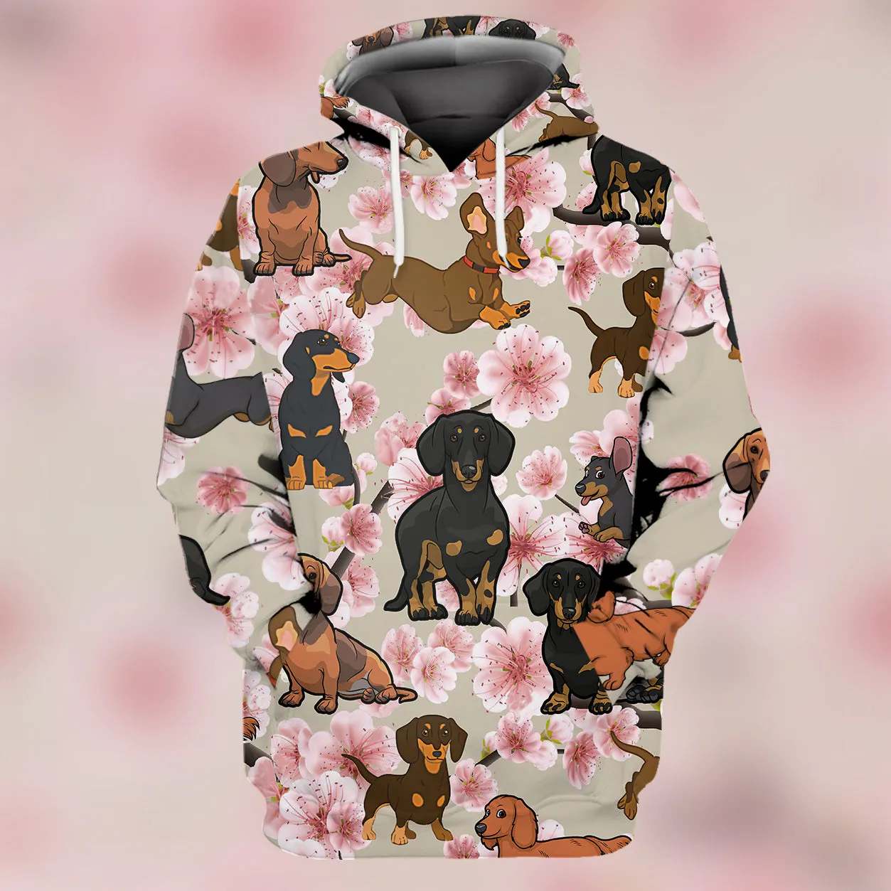 Dachshund And Pink Flower 3D Full Print Shirts