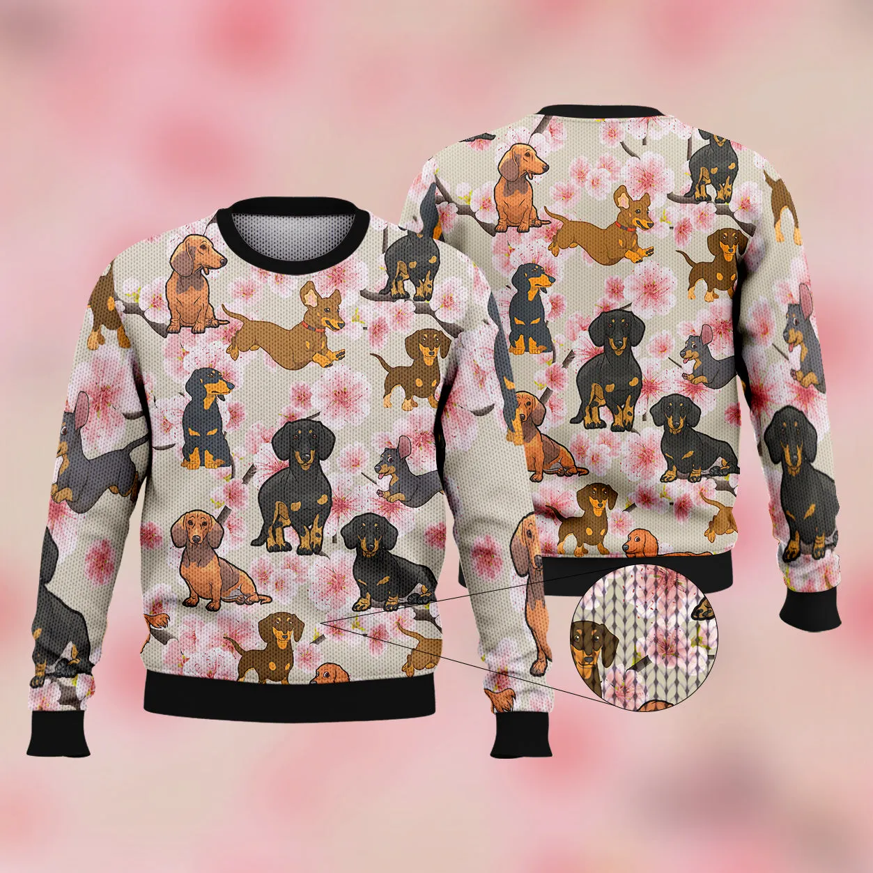 Dachshund And Pink Flower 3D Full Print Shirts