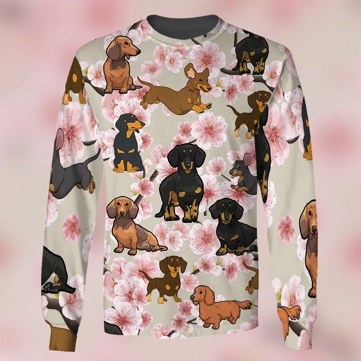 Dachshund And Pink Flower 3D Full Print Shirts