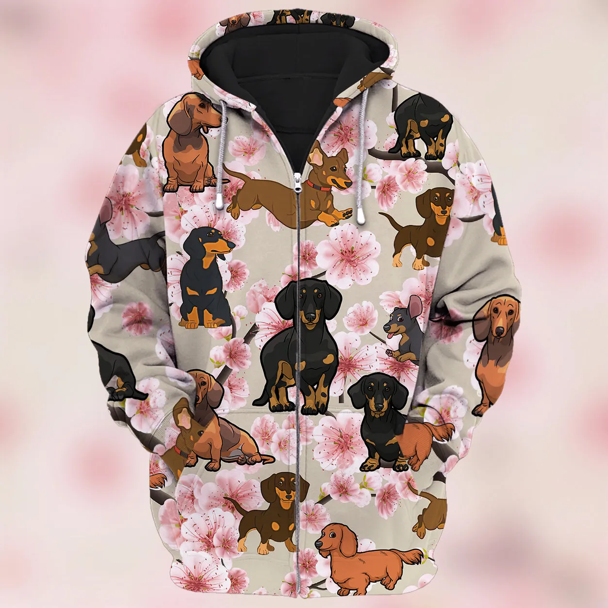 Dachshund And Pink Flower 3D Full Print Shirts