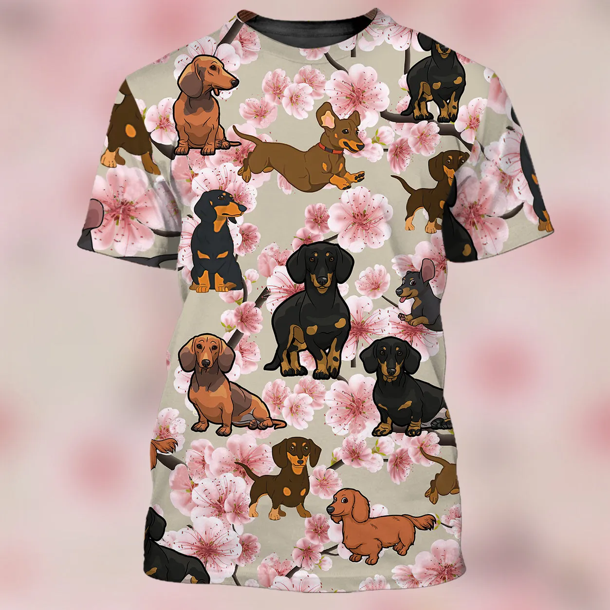 Dachshund And Pink Flower 3D Full Print Shirts