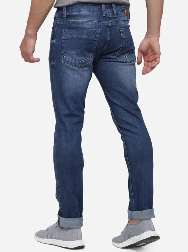 Dark Blue Narrow Fit Solid Jeans | Greenfibre