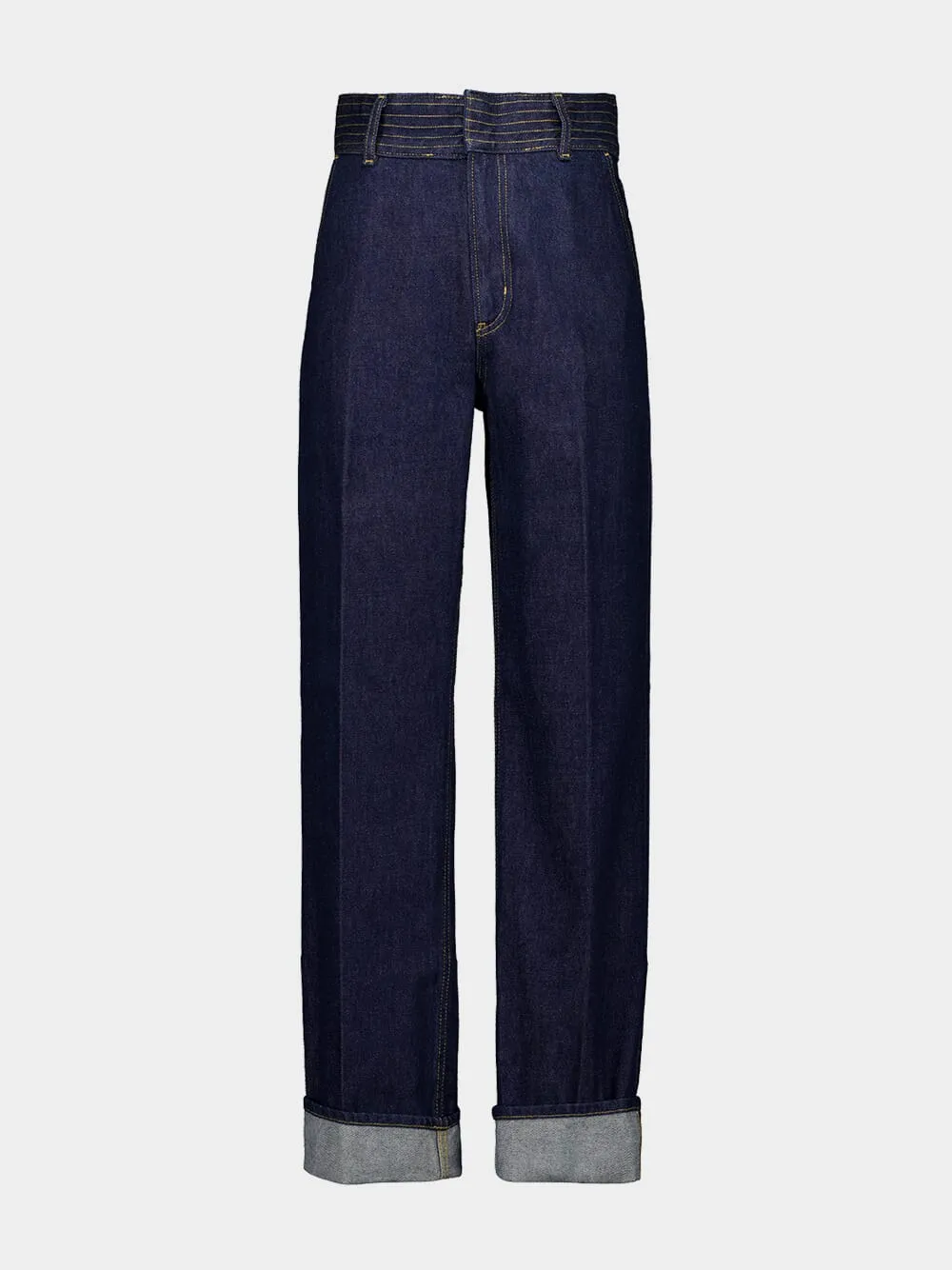 Dark Blue Trapunto Denim Trousers