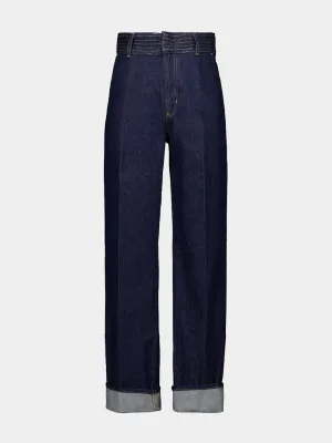 Dark Blue Trapunto Denim Trousers