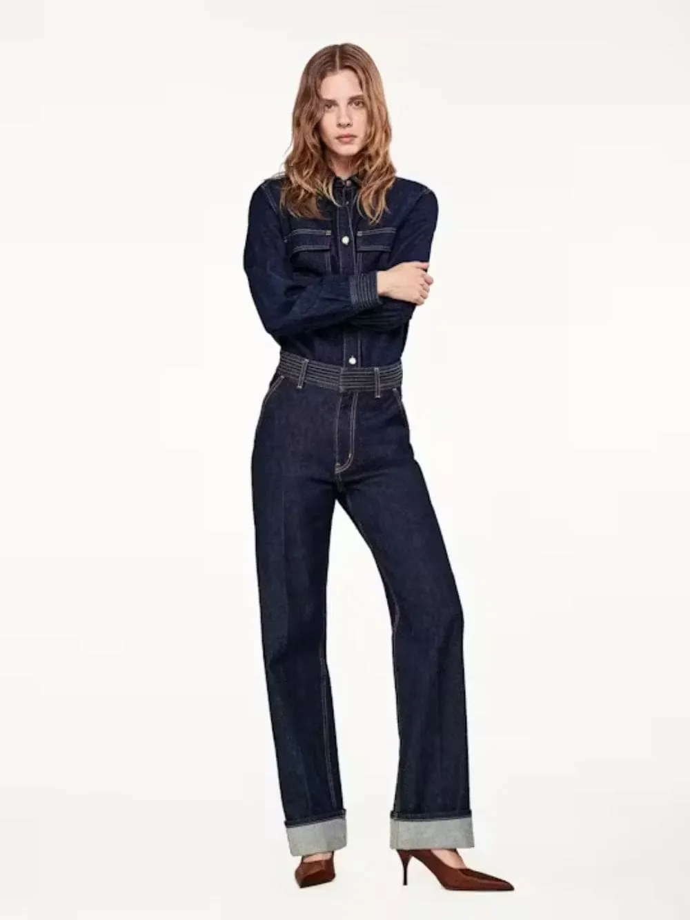 Dark Blue Trapunto Denim Trousers