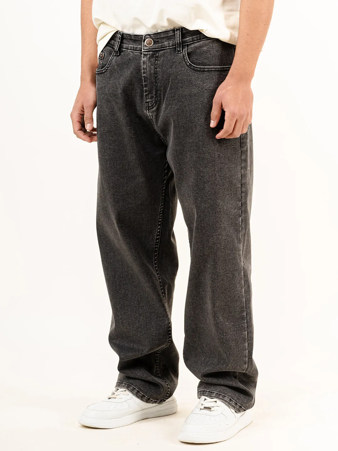 Dark Grey Baggy Fit plain Jeans