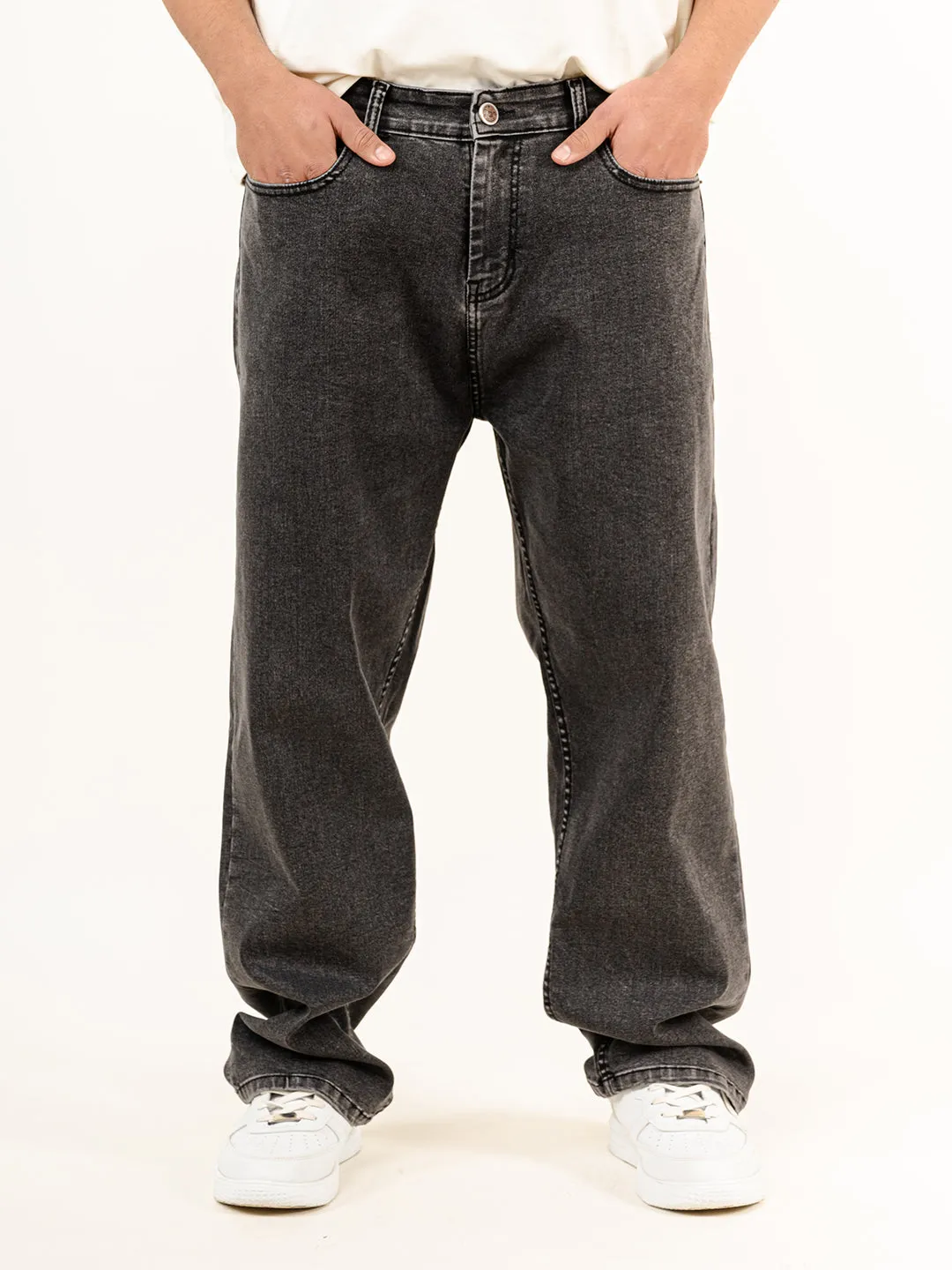 Dark Grey Baggy Fit plain Jeans