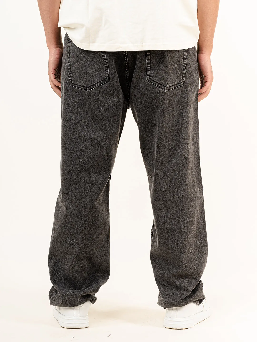 Dark Grey Baggy Fit plain Jeans