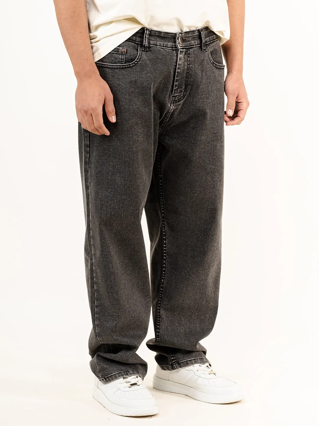 Dark Grey Baggy Fit plain Jeans