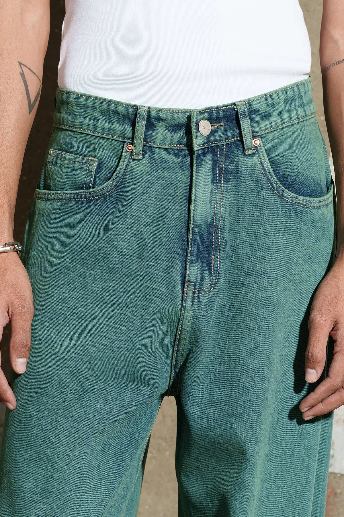 Deep Jade Men's Baggy Straight Jeans