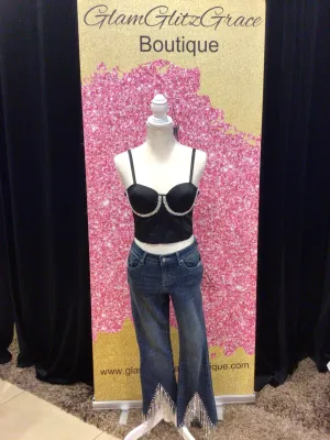 Denim Jeans With Bling On Bottom