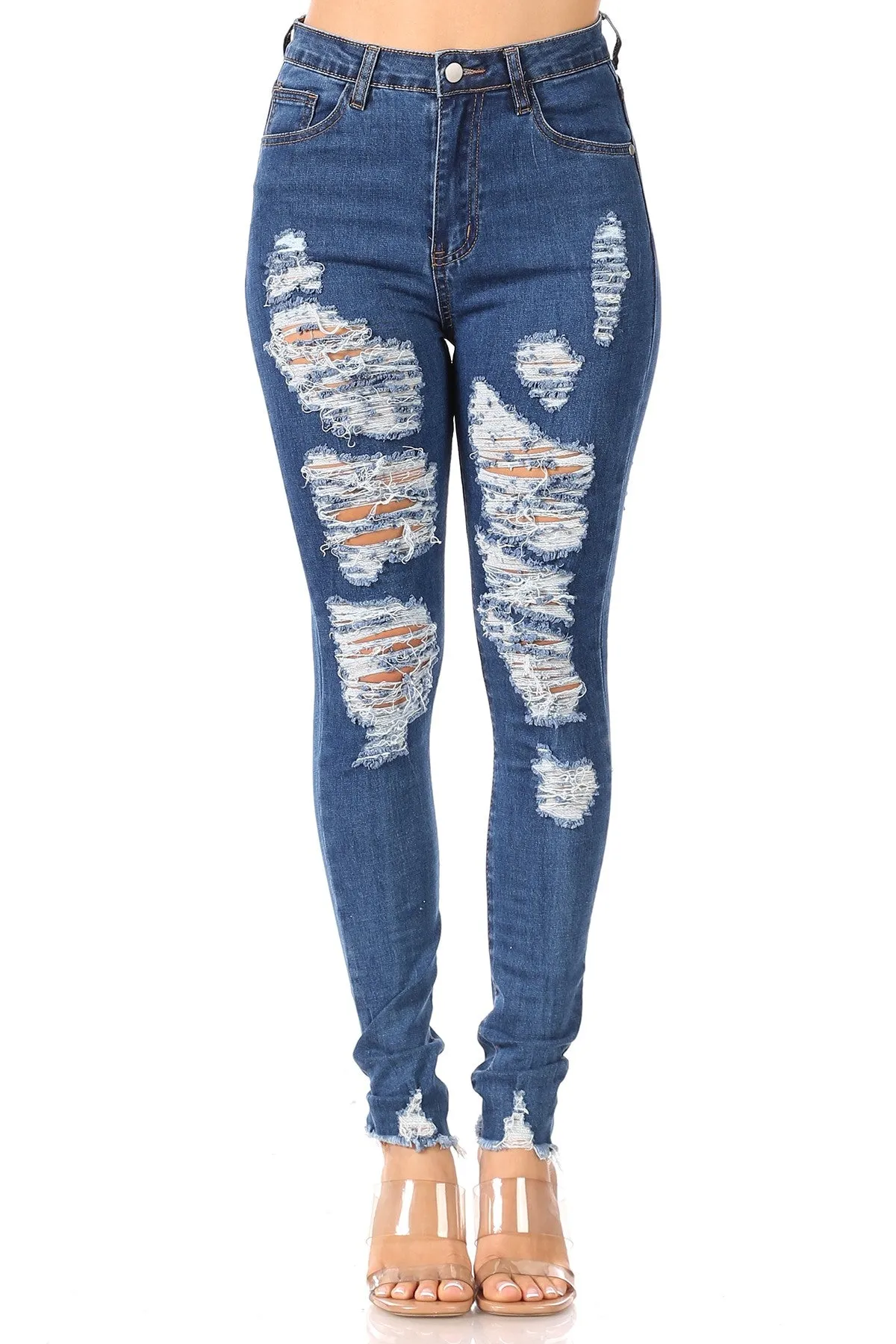 Destroyed High Waist Skinny Jeans