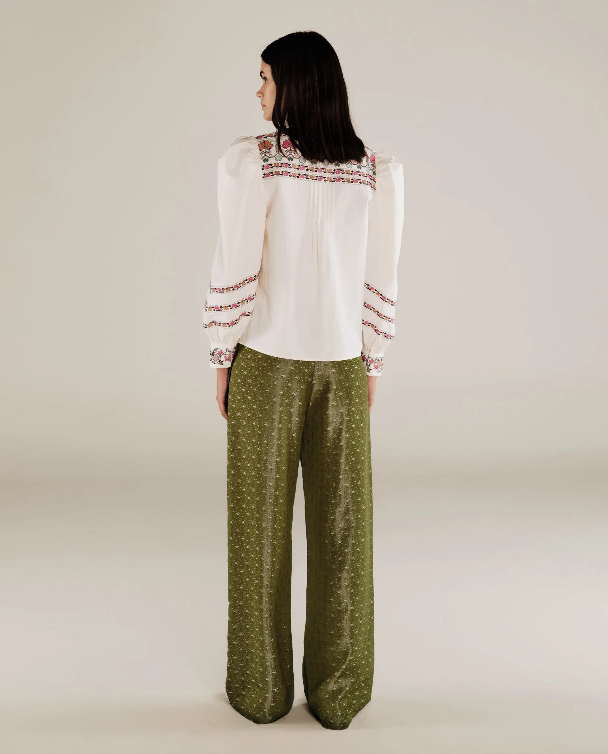 DEVIKA | Cream Flower Embroidery Cotton Blouse
