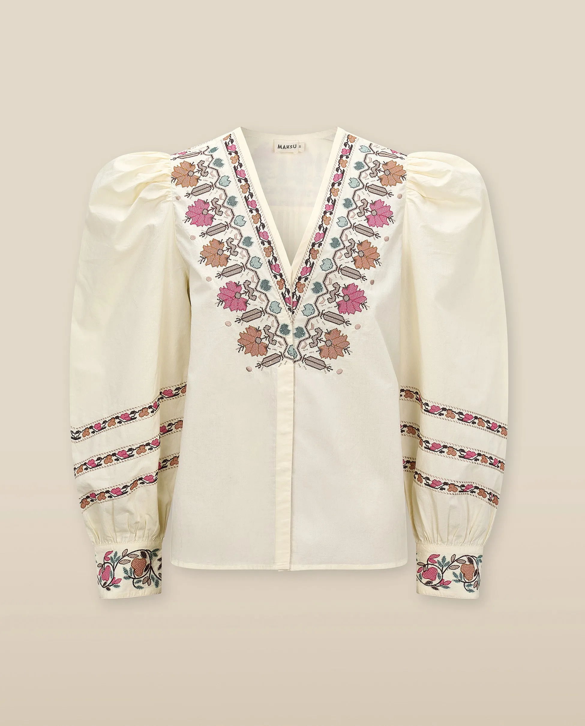 DEVIKA | Cream Flower Embroidery Cotton Blouse