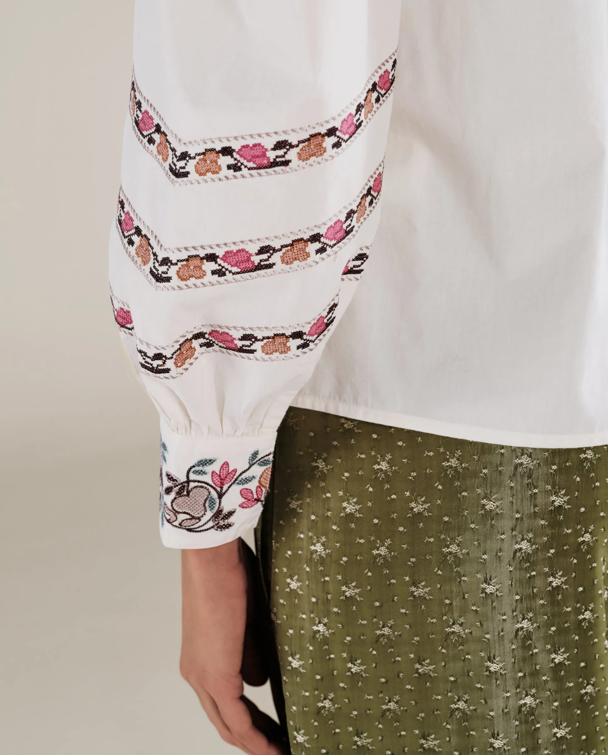 DEVIKA | Cream Flower Embroidery Cotton Blouse