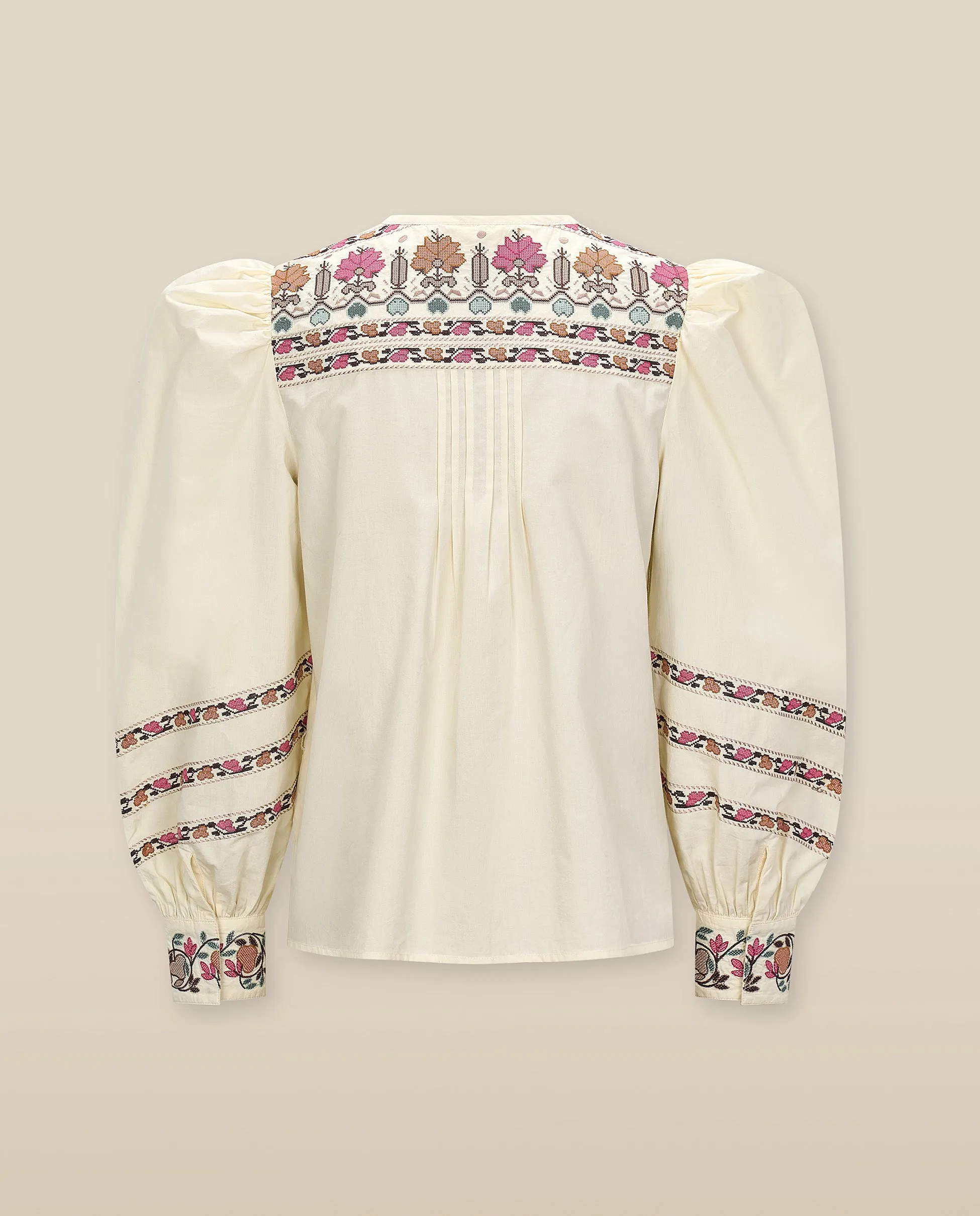 DEVIKA | Cream Flower Embroidery Cotton Blouse