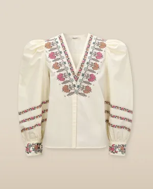 DEVIKA | Cream Flower Embroidery Cotton Blouse