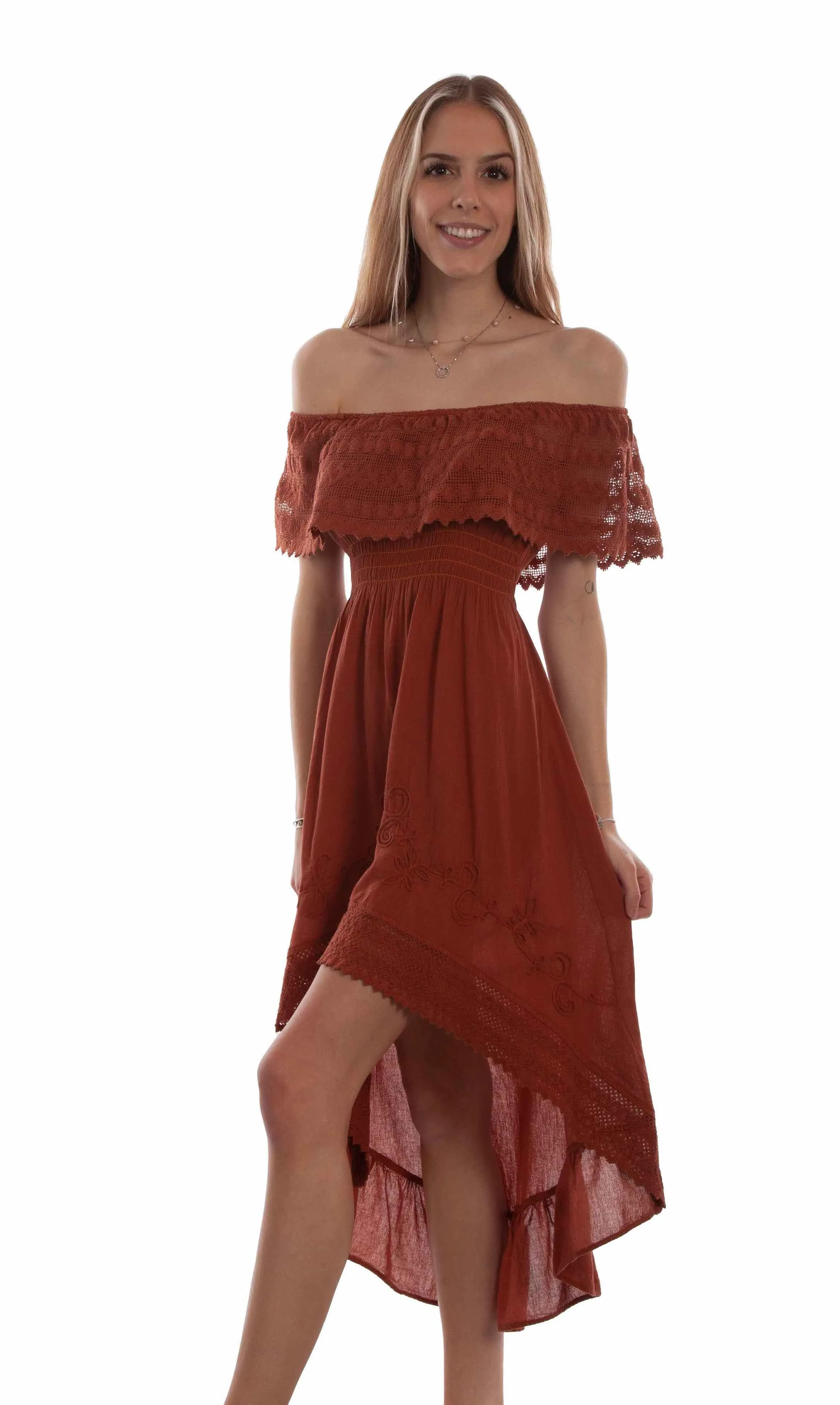Dress, Hi-Lo Off Shoulder with Lace Detail, Multiple Colors - Style PSL-266