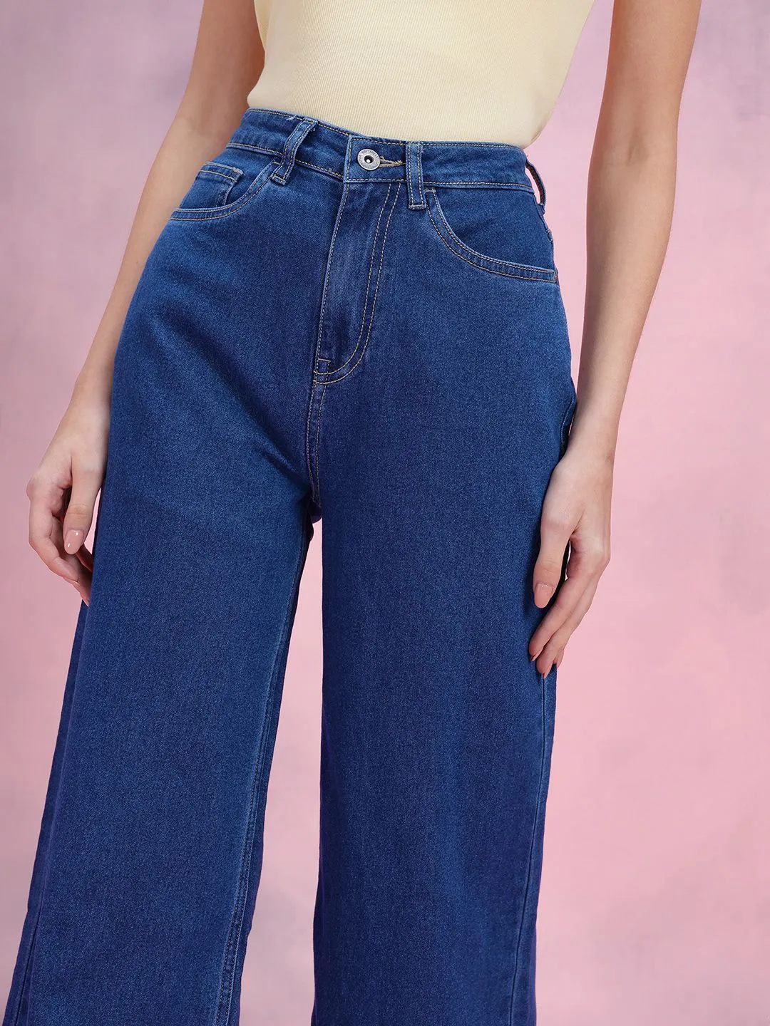 DressBerry Women Wide Leg High-Rise Stretchable Jeans