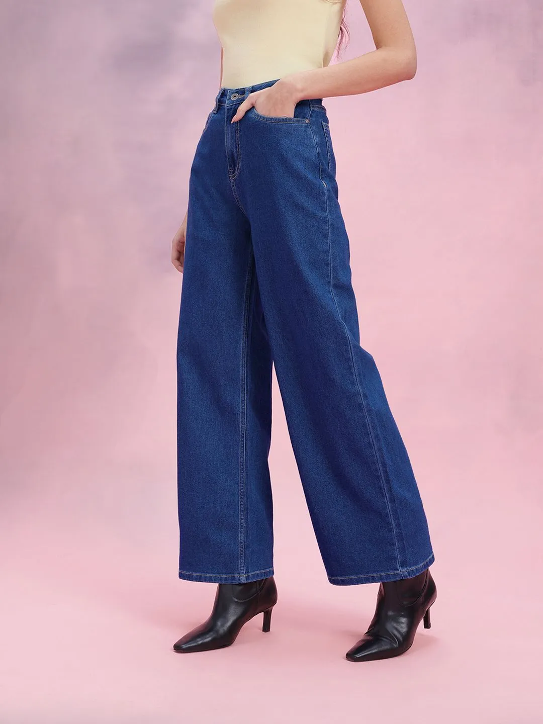 DressBerry Women Wide Leg High-Rise Stretchable Jeans