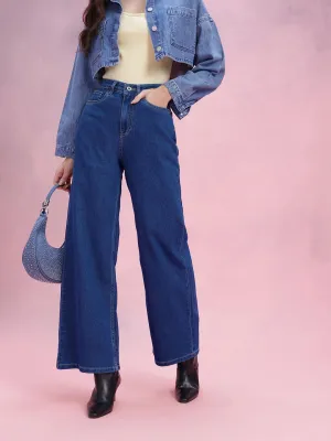 DressBerry Women Wide Leg High-Rise Stretchable Jeans