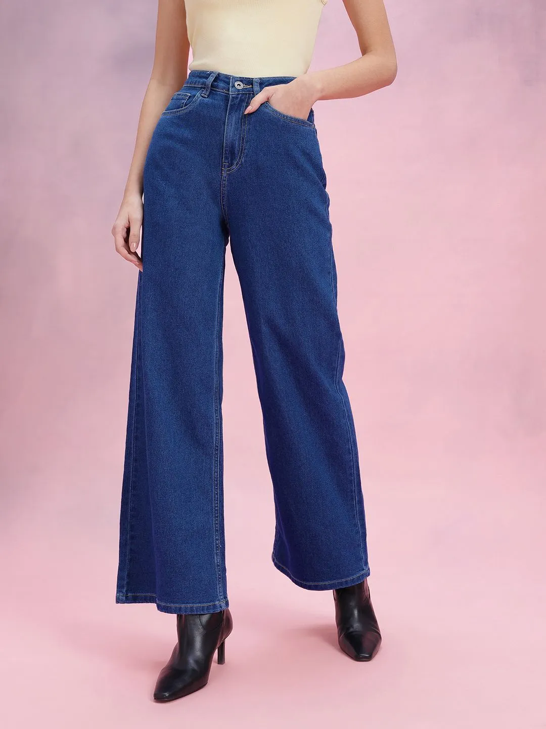 DressBerry Women Wide Leg High-Rise Stretchable Jeans