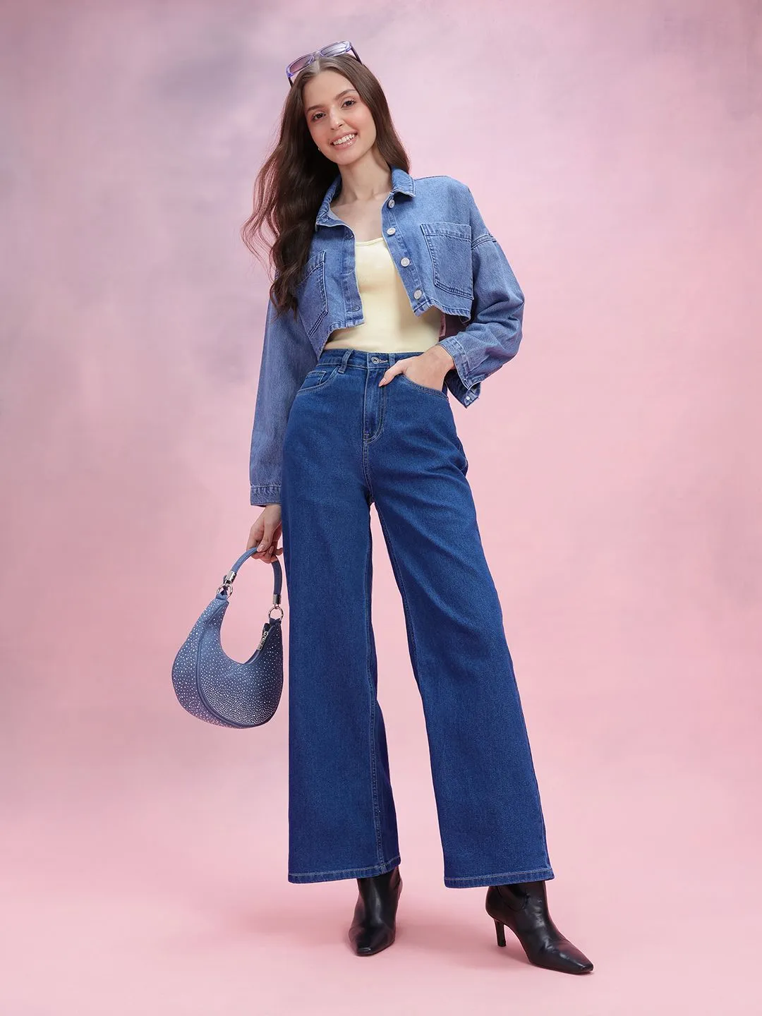 DressBerry Women Wide Leg High-Rise Stretchable Jeans