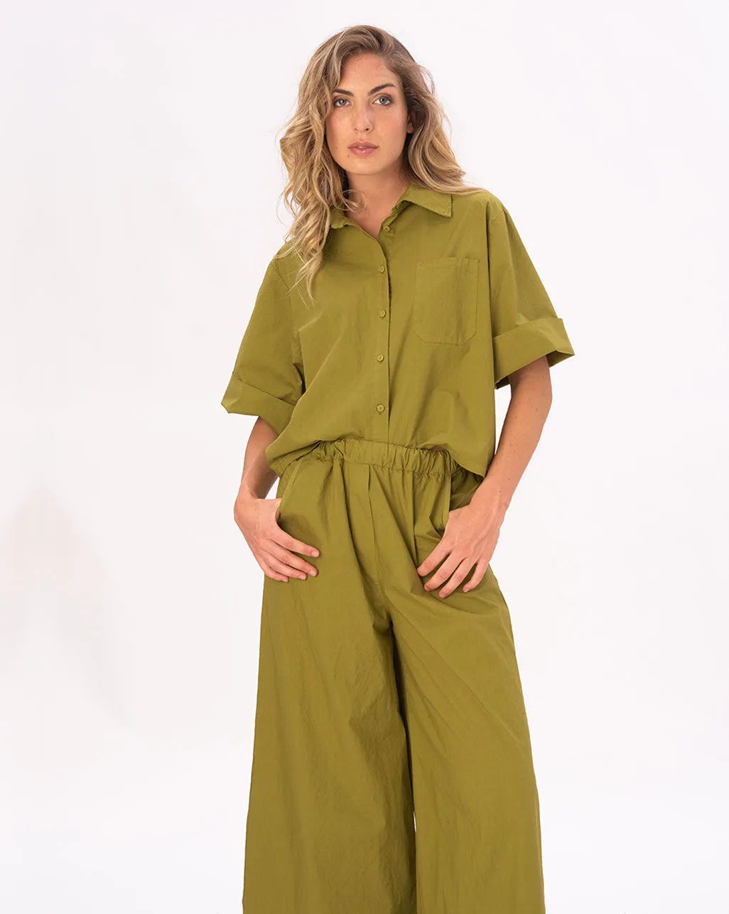 Drop 3/4 Sleeve Cotton Button Up Shirt