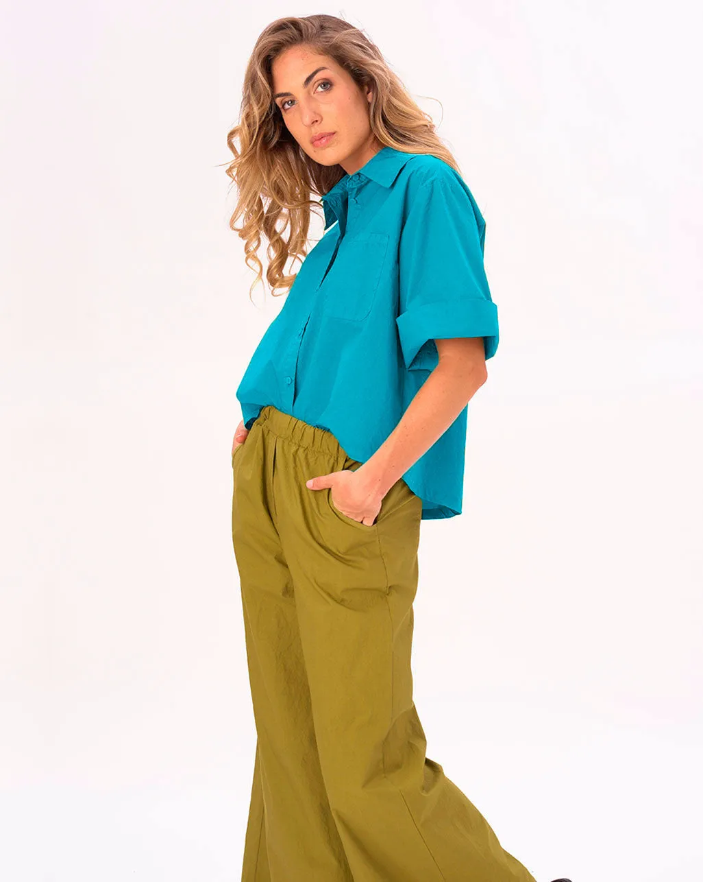 Drop 3/4 Sleeve Cotton Button Up Shirt
