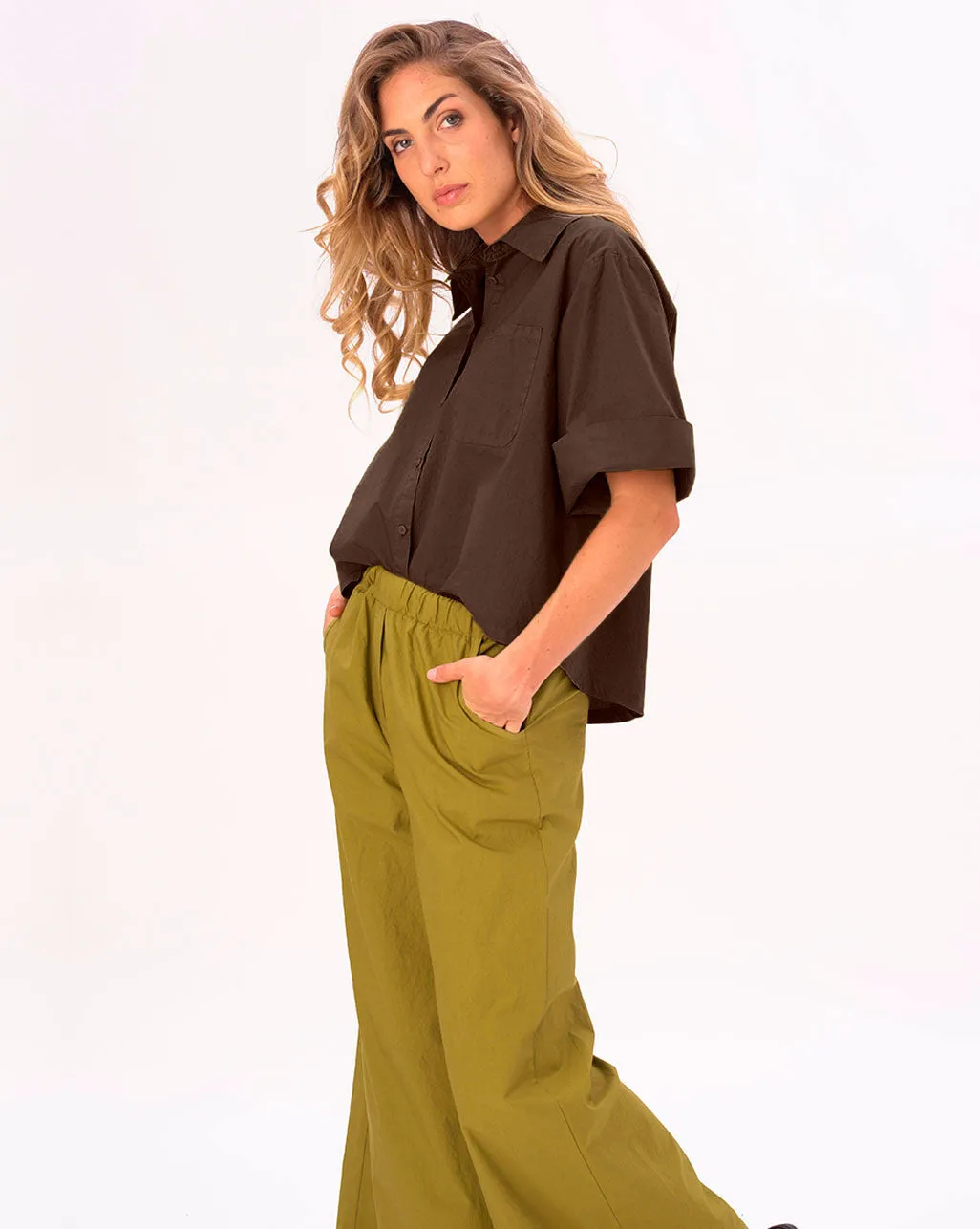 Drop 3/4 Sleeve Cotton Button Up Shirt