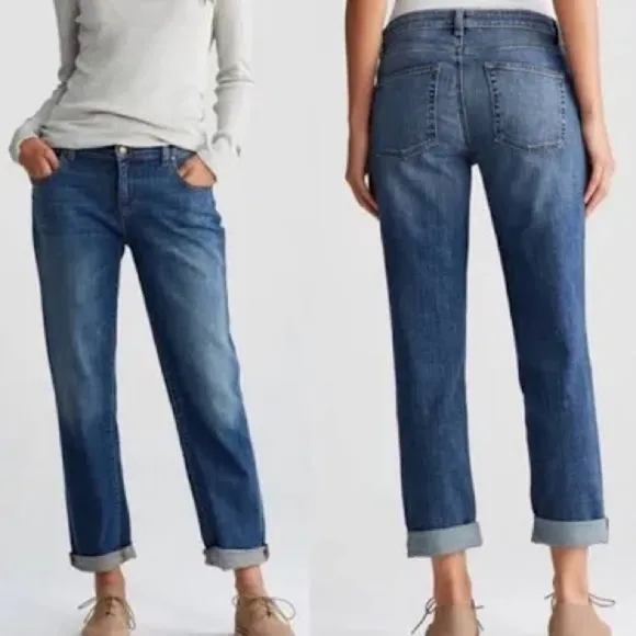 Eileen Fisher Aged Indigo Boyfriend Jeans Organic Cotton