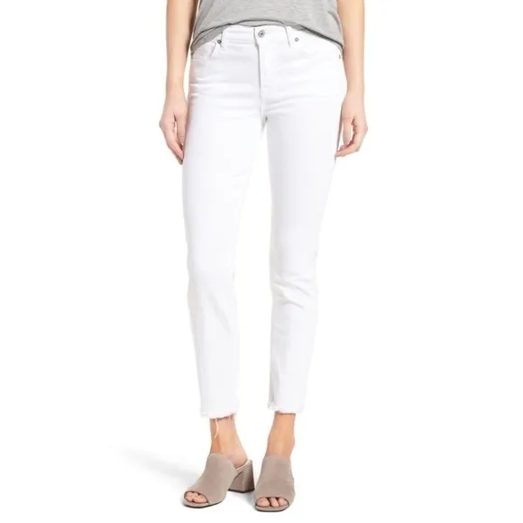 Eileen Fisher White Raw Hem Slim Fit Jeans