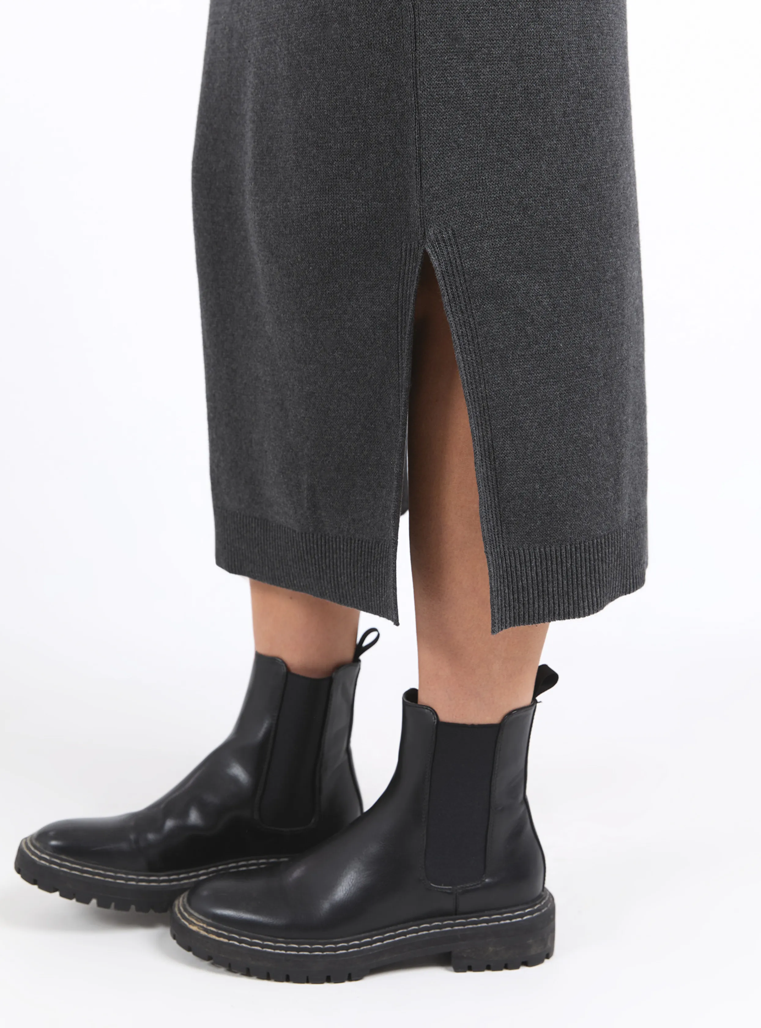 ELODIE KNIT SKIRT - Charcoal Marle