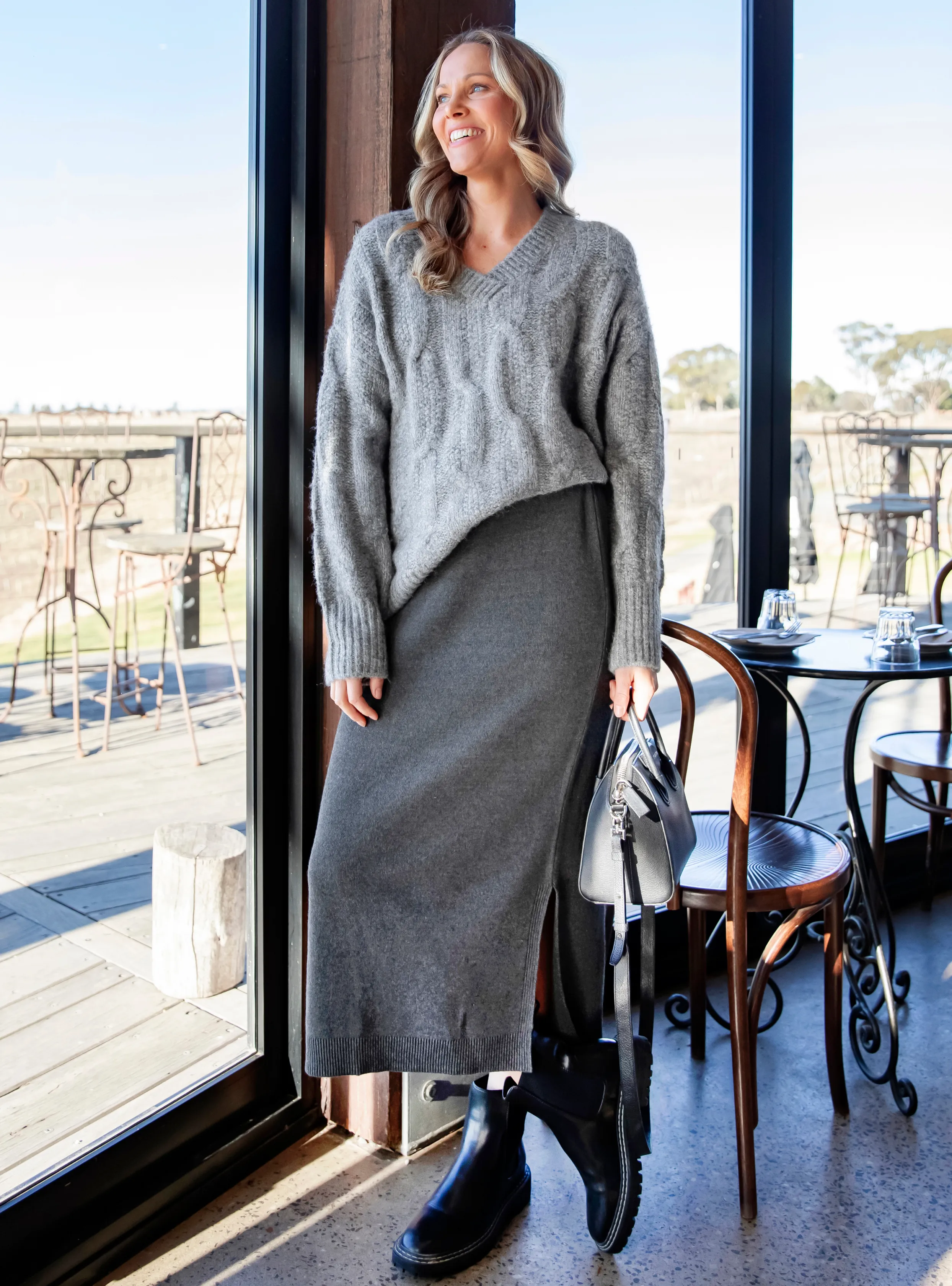 ELODIE KNIT SKIRT - Charcoal Marle