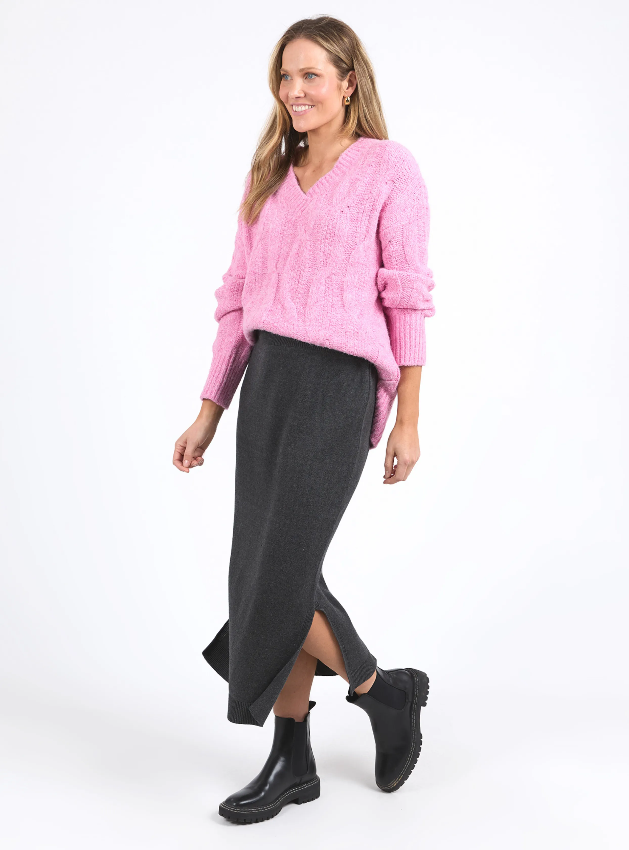 ELODIE KNIT SKIRT - Charcoal Marle