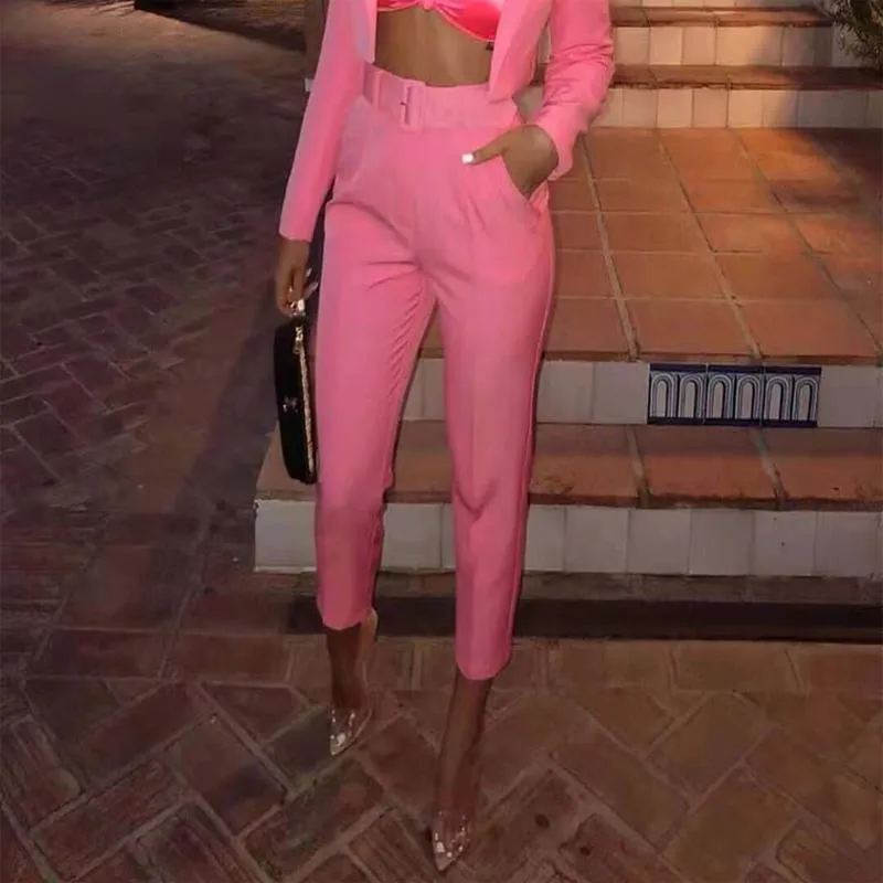 Emilia - Belted high-waisted suit pants